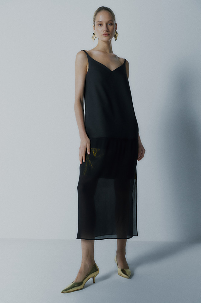 

Платье-комбинация с прозрачной итальянской вискозой, Чёрный