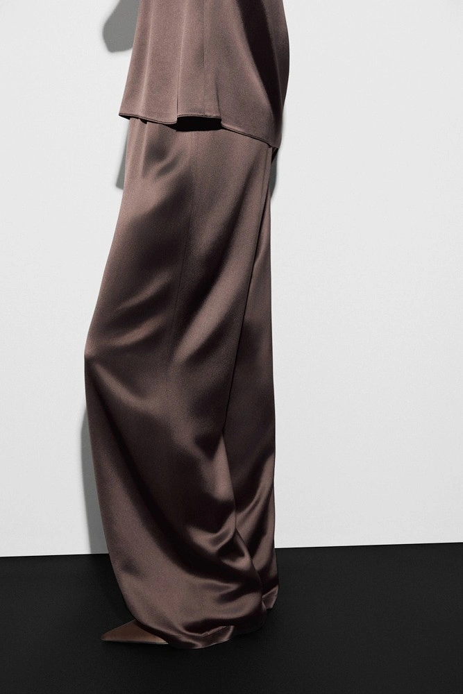 Брюки широкие из атласной ткани