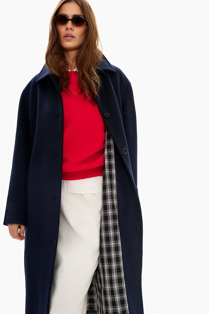 Пальто однобортное с отложным воротником из шерсти