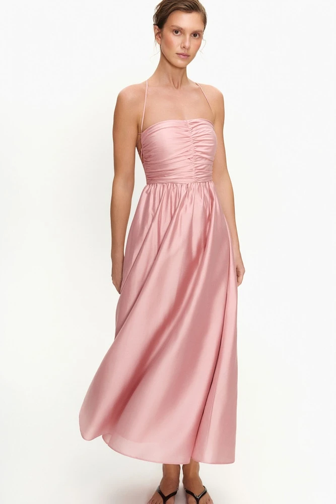 Платье макси с драпировкой и открытой спиной