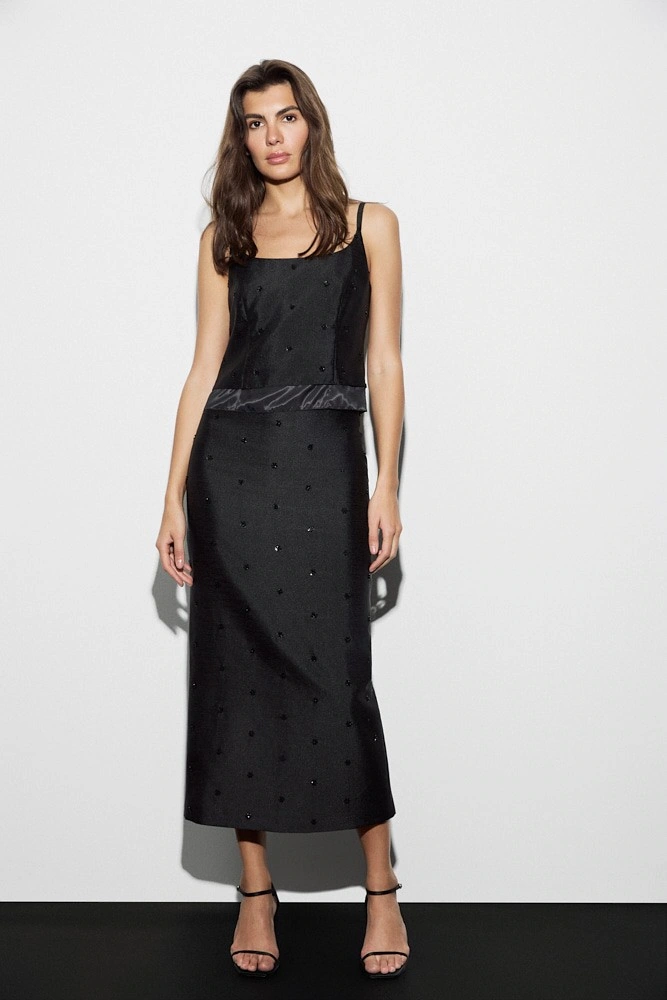 Юбка миди с вышивкой бисером