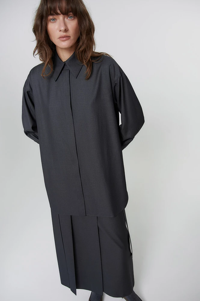 Рубашка прямого силуэта из костюмной ткани с шерстью