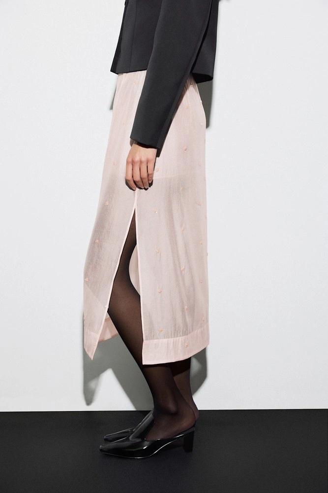 Юбка миди прозрачная с вышивкой бисером