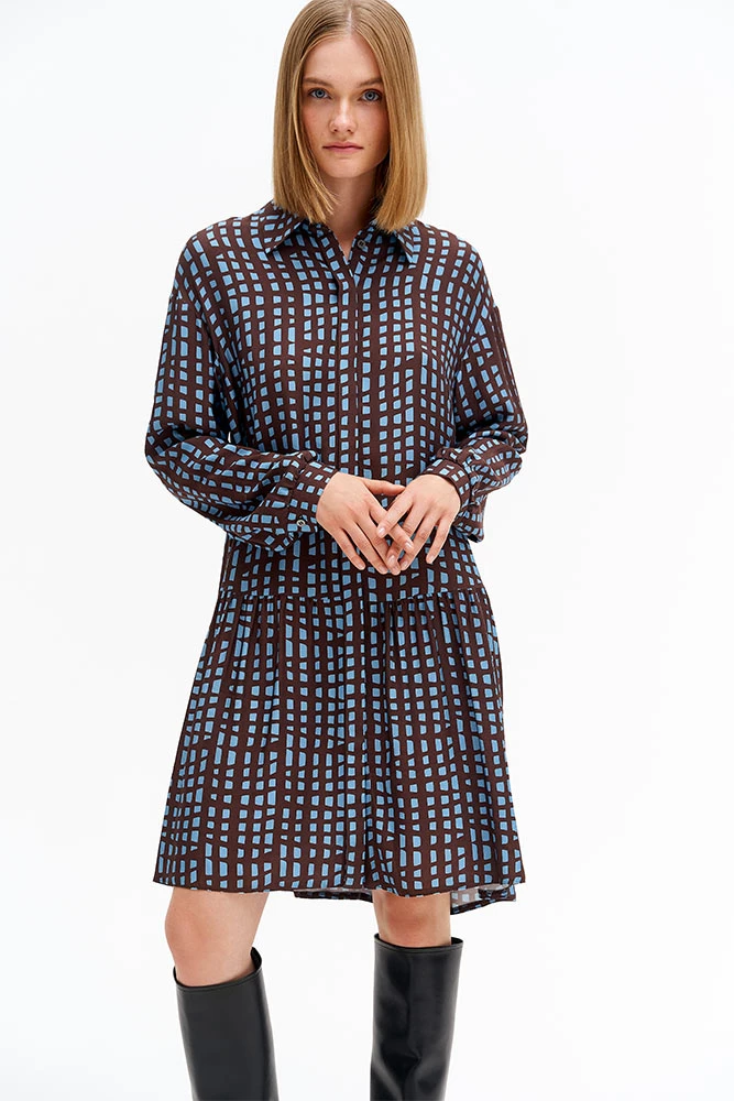 Платье-рубашка мини со сборками