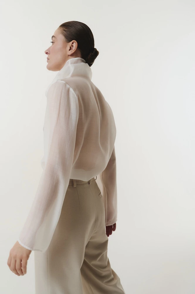 Блуза прозрачная с высоким воротником