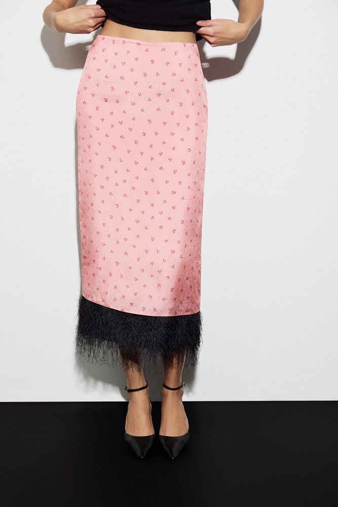 Юбка миди с цветочным принтом и бахромой