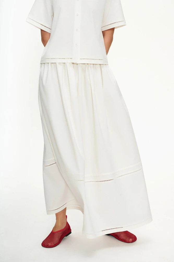 Юбка миди из хлопка с кружевной тесьмой