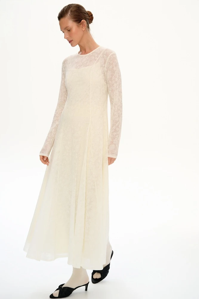 Платье миди приталенное из ажурного трикотажа