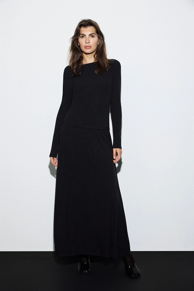 Юбка макси из трикотажа с люрексом