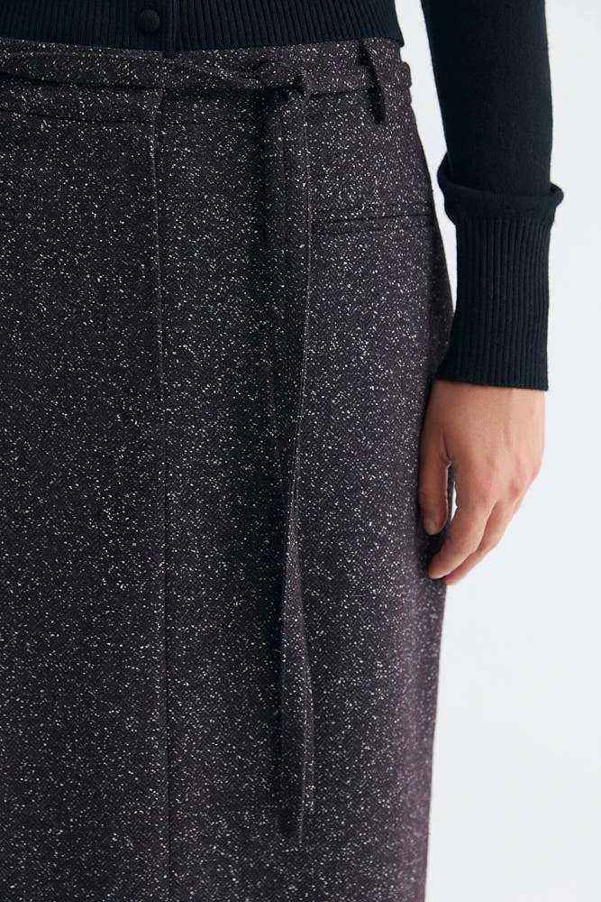Юбка миди двойная из итальянской фактурной шерсти и хлопка