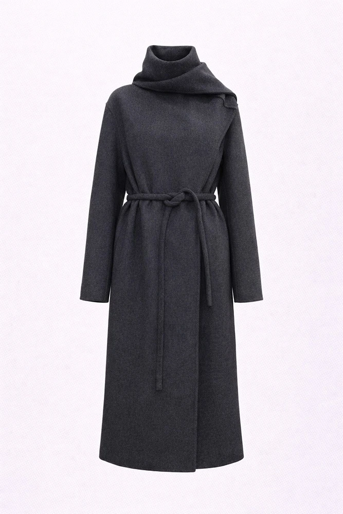 Пальто с шарфом из шерсти