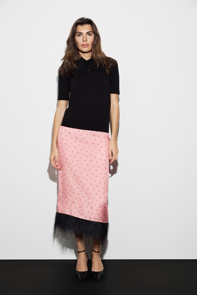 Юбка миди с цветочным принтом и бахромой