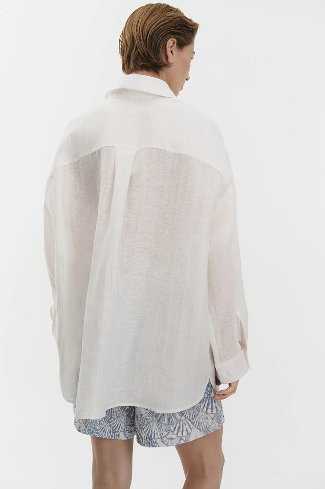 Рубашка прямого кроя изо льна с шёлком