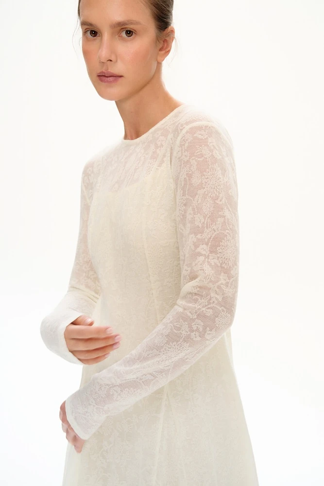 Платье миди приталенное из ажурного трикотажа