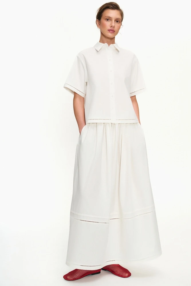 Юбка миди из хлопка с кружевной тесьмой