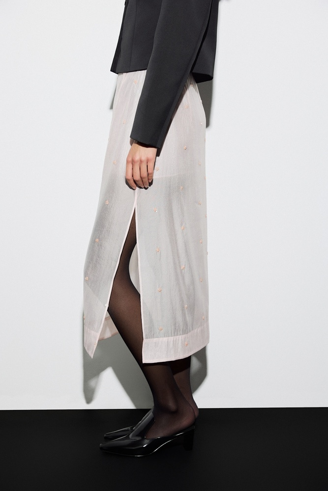 Юбка миди прозрачная с вышивкой бисером