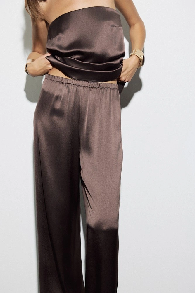 Брюки широкие из атласной ткани