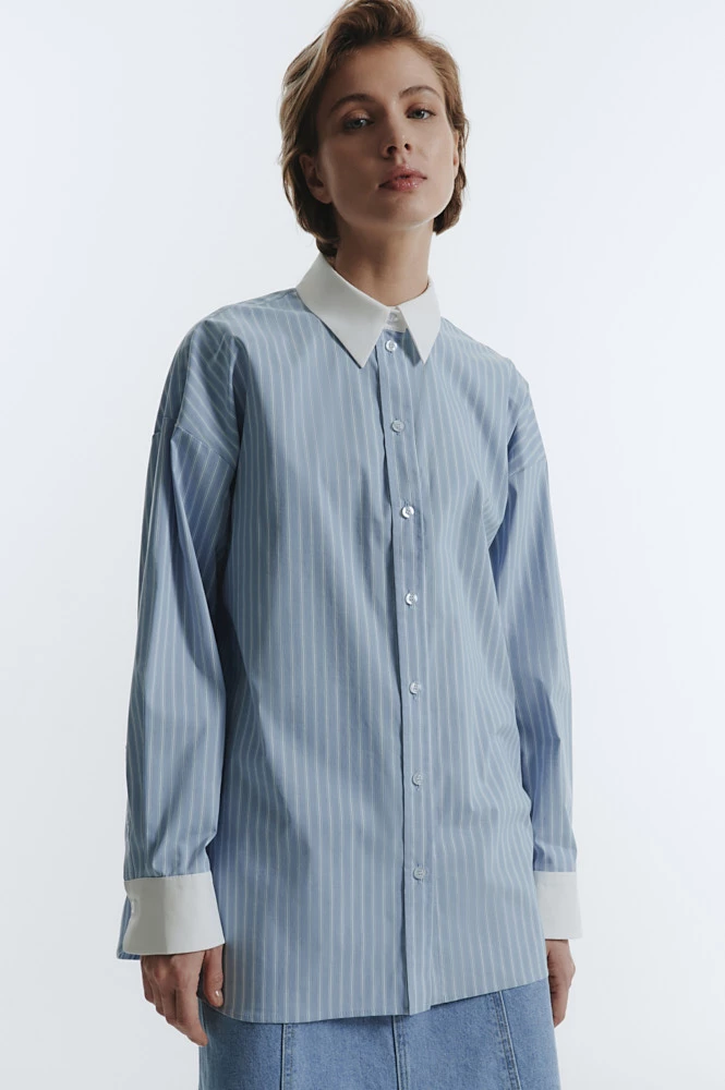 Рубашка с контрастными манжетами и воротником 