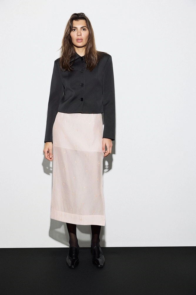 Юбка миди прозрачная с вышивкой бисером