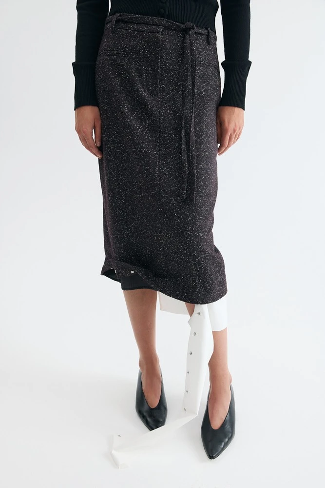 Юбка миди двойная из итальянской фактурной шерсти и хлопка