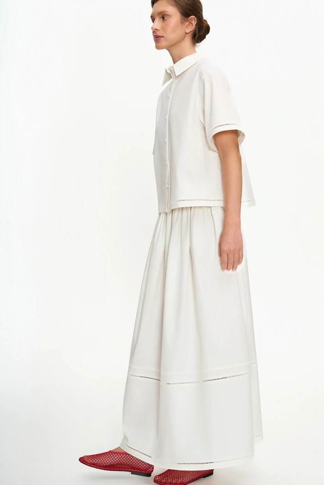 Юбка миди из хлопка с кружевной тесьмой