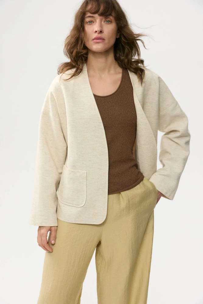 Жакет с поясом из хлопка со льном