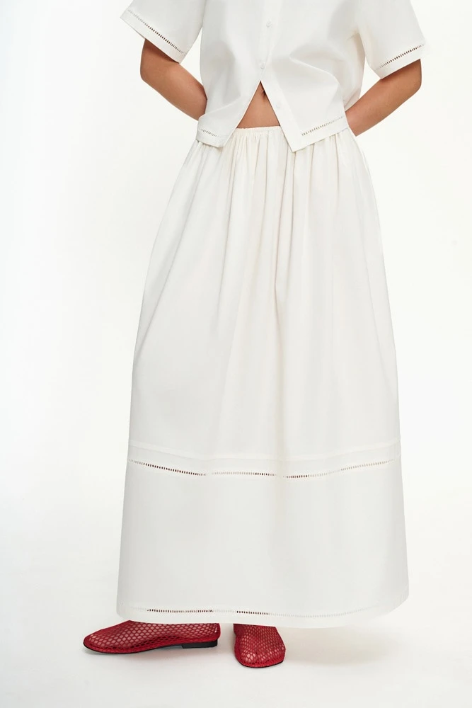 Юбка миди из хлопка с кружевной тесьмой