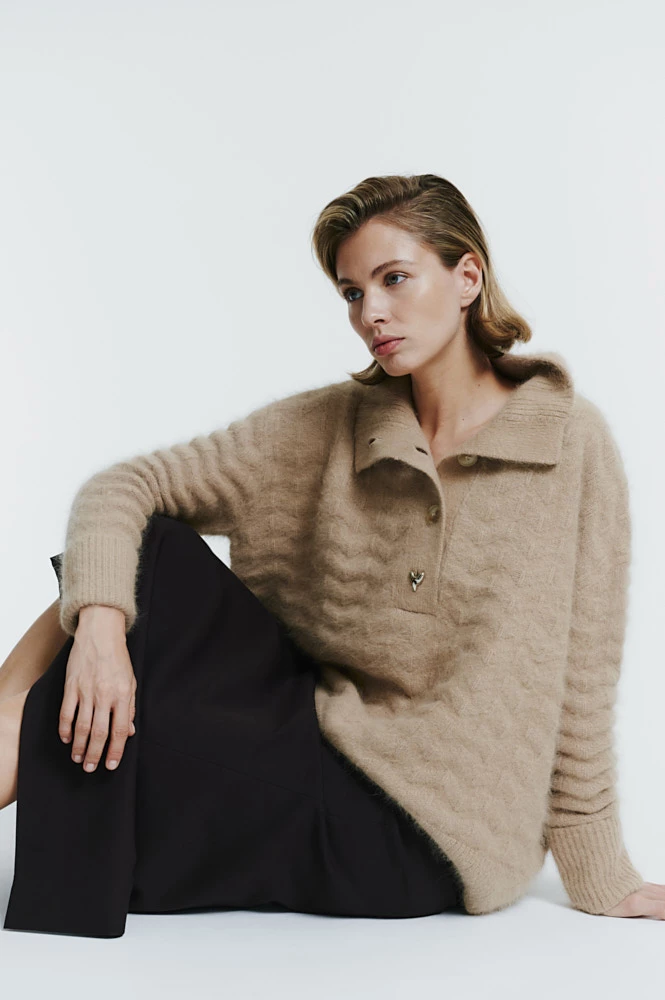 Свитер поло фактурный из ангоры