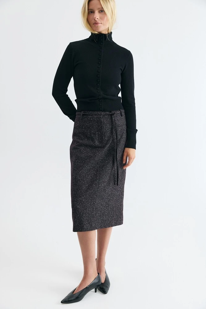 Юбка миди двойная из итальянской фактурной шерсти и хлопка