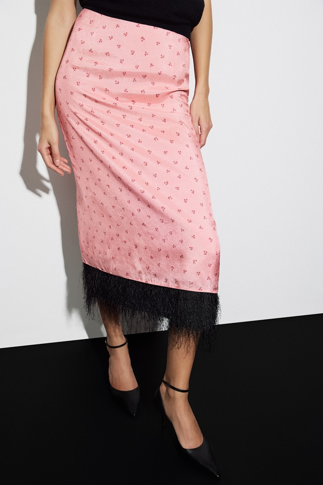 Юбка миди с цветочным принтом и бахромой