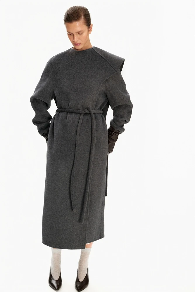 Пальто с шарфом из шерсти