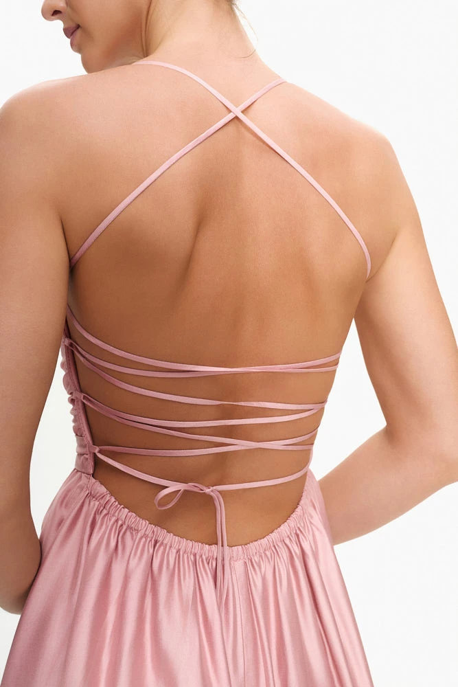 Платье макси с драпировкой и открытой спиной