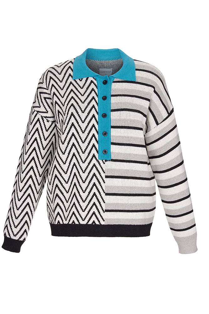 Свитер-поло с асимметричным рисунком