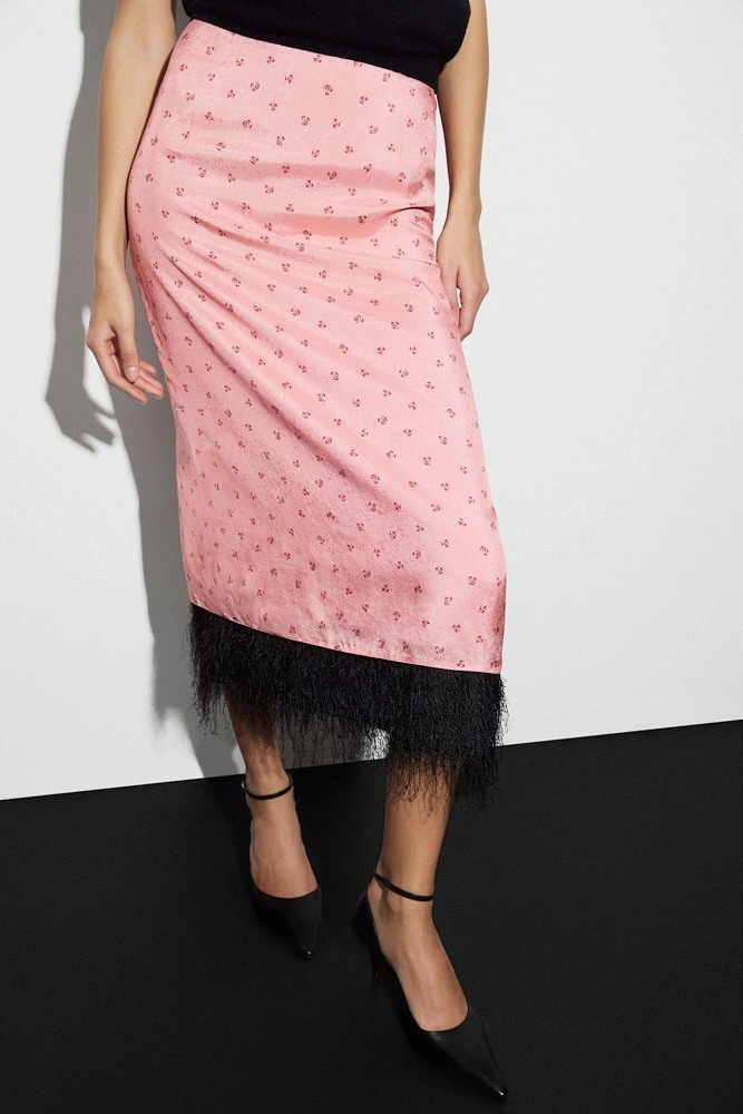 Юбка миди с цветочным принтом и бахромой