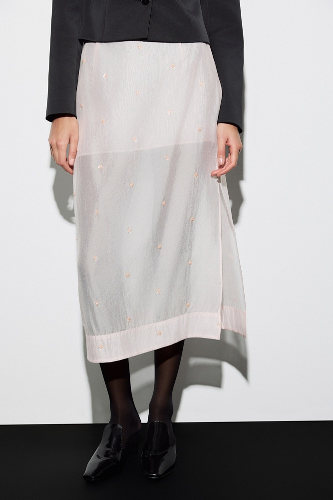 Юбка миди прозрачная с вышивкой бисером