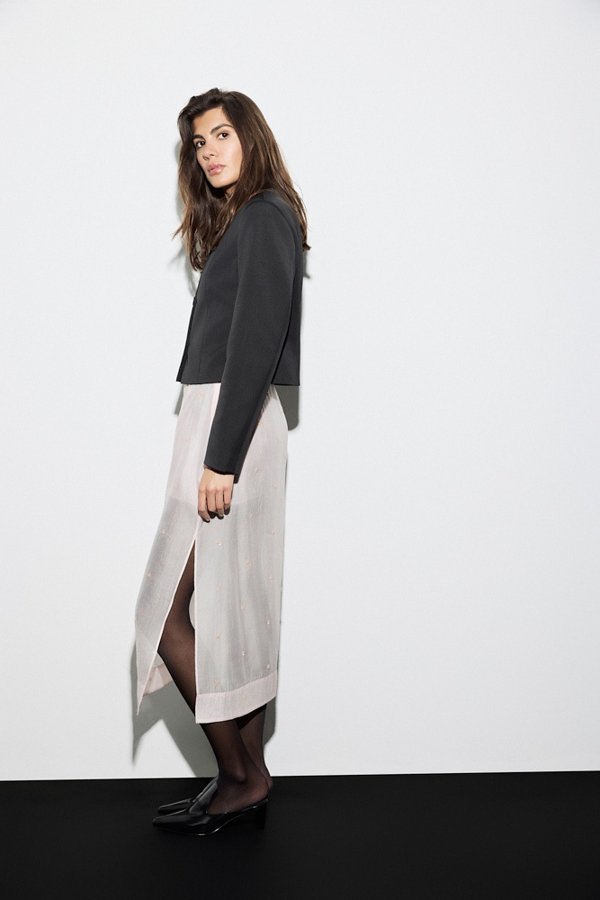 Юбка миди прозрачная с вышивкой бисером