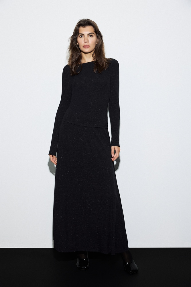 Юбка макси из трикотажа с люрексом