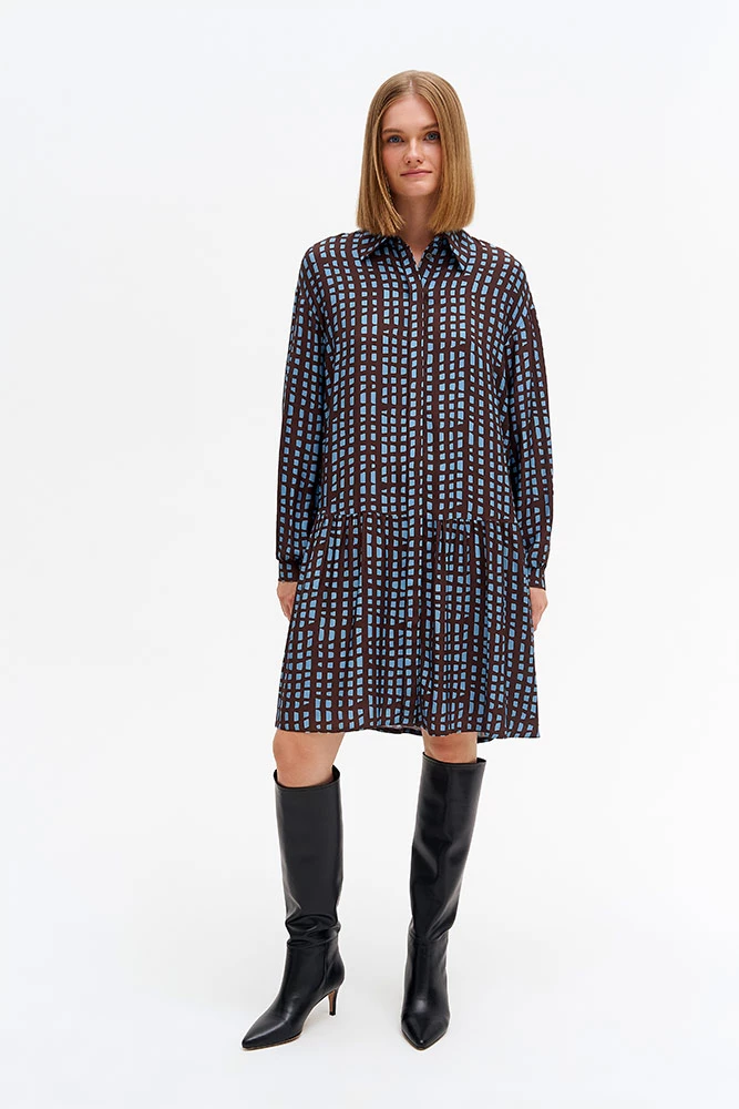 Платье-рубашка мини со сборками