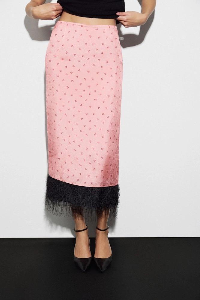 Юбка миди с цветочным принтом и бахромой