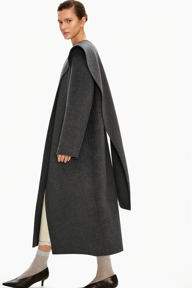Пальто с шарфом из шерсти