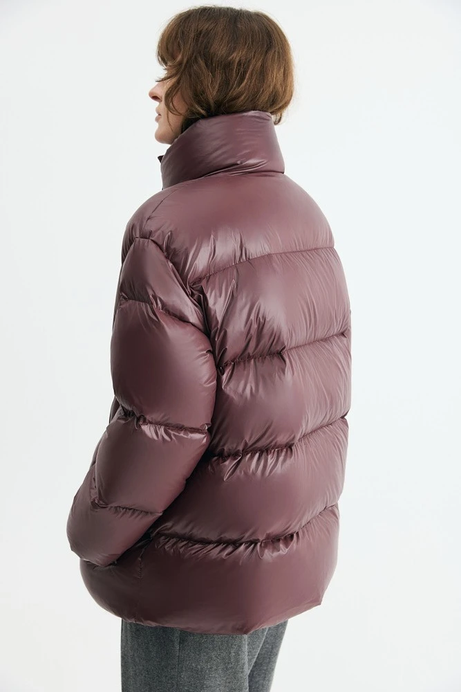 Пуховик укороченный с воротником-стойкой