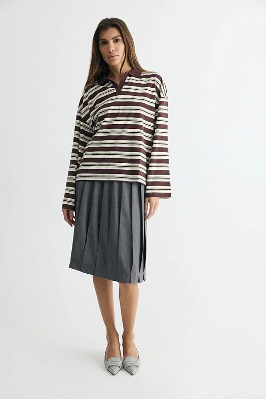 Лонгслив поло в полоску (42% хлопок, 10% вискоза, 48% п/э Бордовый; Размер: XS-S) Лонгслив поло в полоску (42% хлопок, 10% вискоза, 48% п/э Бордовый; Размер: XS-S)