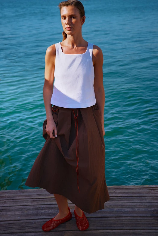 Юбка миди А-силуэта из хлопка (Хлопок арт.2009 Шоколадный 70% хлопок, 30% нейлон; Размер: L)