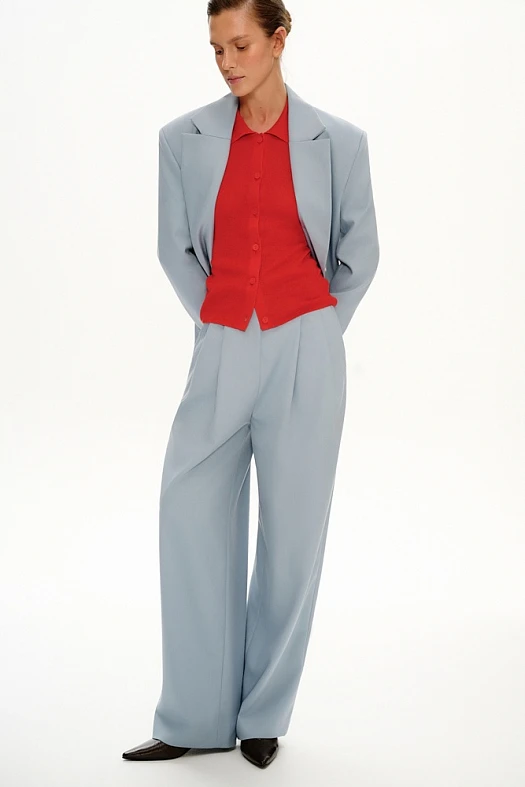 Брюки широкие со складками (Вискоза стрейч арт.1629 Серо-голубой 67% вискоза, 28% п/э, 5% эластан; Размер: M)