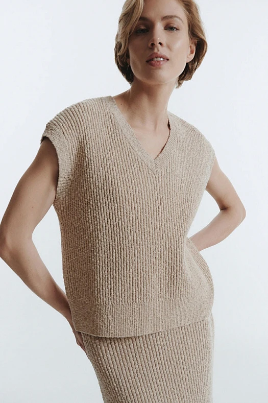 Жилет фактурный из смесового хлопка (80% хлопок, 20% нейлон Песочный; Размер: L)