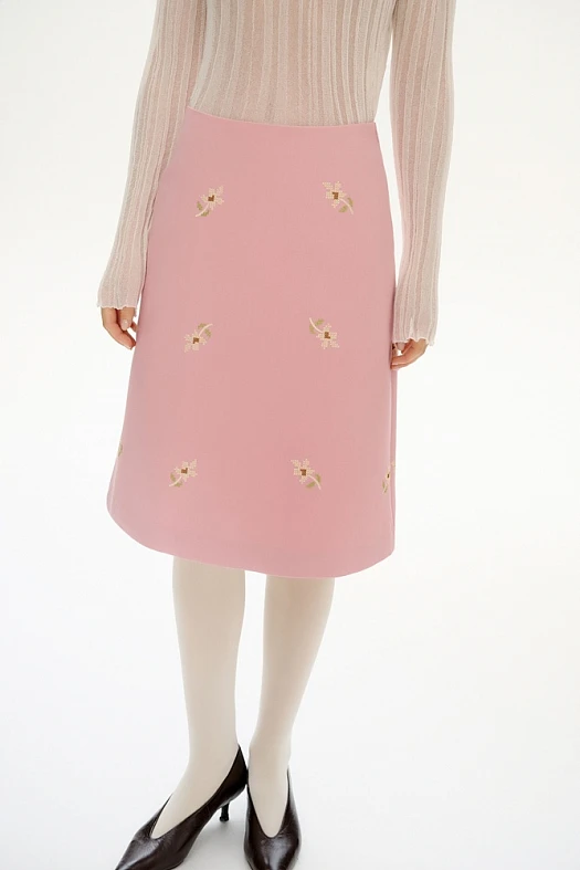 Юбка А-силуэта с вышивкой (79% вискоза, 17% хлопок, 4% эластан Розовый; Размер: L)