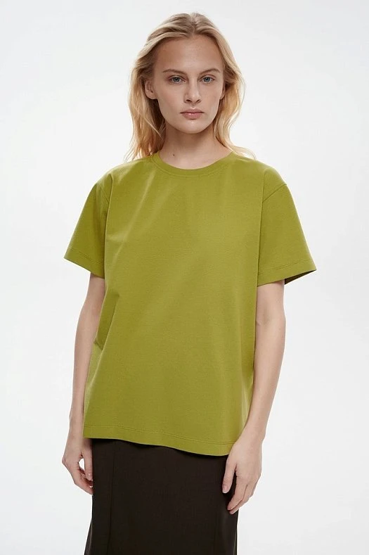 Футболка со смещённым плечевым швом (Трикотаж тонкий арт.1846 Зеленый 80% хлопок, 20% п/э; Размер: S)