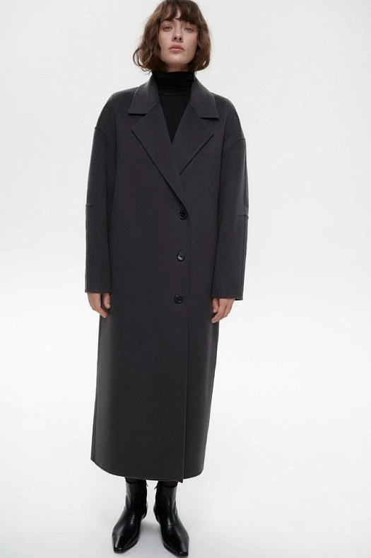 Пальто из шерсти с поясом (100% шерсть Темно-серый; Размер: M-L)