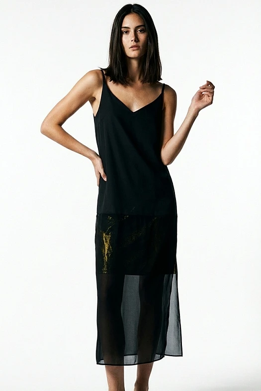 Платье-комбинация с прозрачной итальянской вискозой  (Вискоза стрейч арт.1589 Черный 67% вискоза, 28% п/э, 5% эластан; Размер: XS)