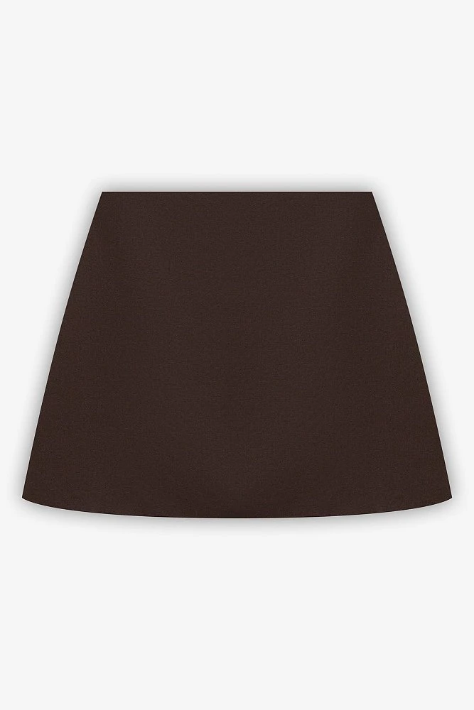 Юбка мини из атласной ткани со льном